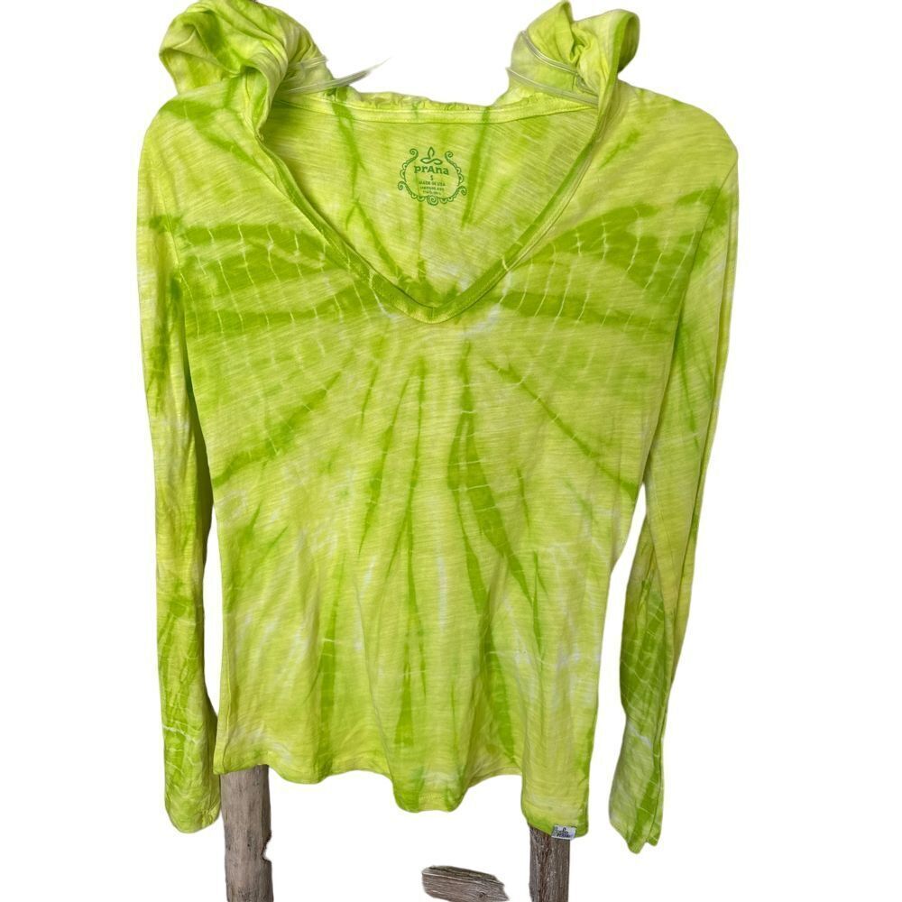Prana Hoodie Vibrant Lime Green Tie-Dye‎ Long Sleeve Hooded Top by prAna